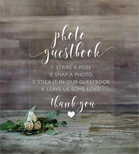 Wedding Photo Guestbook Sign: Wedding Guest Book Sign-in – 8x10 Clear Acrylic Sign with Clear Acrylic Stand – Handmade & Hand-Painted Sign Our Guestbook Message Sign (8X10, Clear Acrylic Stand)