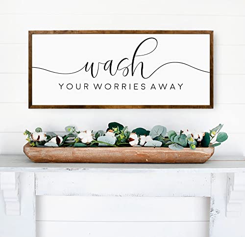 16x32 inches, Wash Your Worries Away Bathroom Sign | Bathroom Decor | Farmhouse Bathroom Decor, Wall Art Bathroom, Inspirational Bathroom Decor, Funny Bathroom Decor