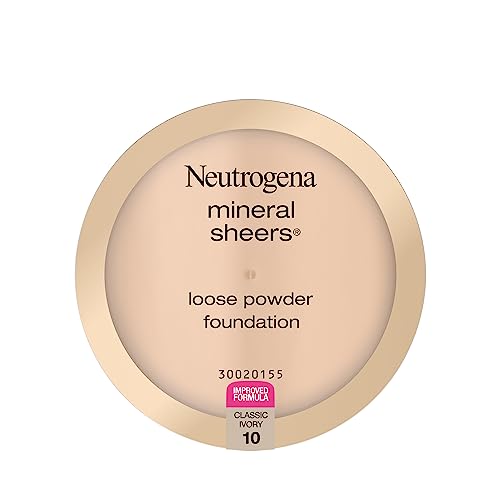 Neutrogena Mineral Sheers Lightweight Loose Powder Makeup Foundation with Vitamins A, C, & E, Sheer to Medium Buildable Coverage, Skin Tone Enhancer, Face Redness Reducer, Classic Ivory 10,.19 oz