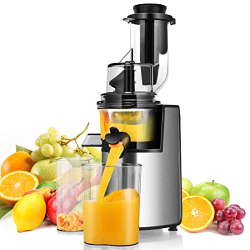 Costway 3inch Wide Chute Slow Masticating Juicer Extractor with Reverse Function, Cold Press Juicer Machine for Higher Nutrient Fruit and Vegetable Juice, 200W Quiet Motor with BPA-FREE, Easy to Clean