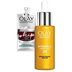 Olay Regenerist Vitamin C + Peptide 24 Brightening Face Moisturizer 1.7 Oz & Face Serum 1.3 Oz with 2 Travel Size Whip Face Moisturizers