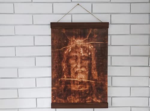 Jesus Christ Face Of The Shroud of Turin, Face of The Old Linen Wood Framed Canvas Print, Perfect Gift Vail of Turin Linen Face Size: 8.7" x 11.8" (22cm x 30cm)