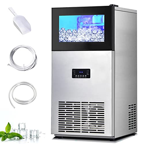 COSTWAY Commercial Ice Maker Machine, 180LBS/24H Stainless Steel Under Counter Freestanding Ice Machine for Restaurant with Self-Cleaning Function, 63 Ice Cube Ready in 13-18 mins, 35 LBS Storage Bin