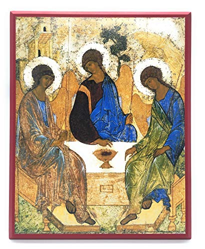 Wooden Greek Orthodox Christian Icon Holy Trinity (Andrei Rublev) (12" x 15")