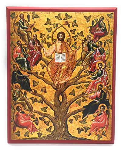 Wooden Greek Orthodox Christian Icon Jesus Christ The True Vine (12" x 15")