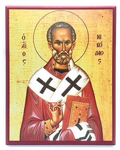 Wooden Greek Orthodox Christian Icon Saint Nicholas of Myra the Wonderworker (12" x 15")