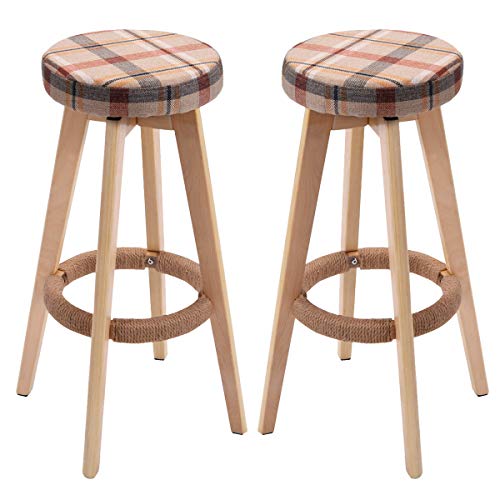 COSTWAY 29" Winsome Round Wood Bar Stool Dining Chair Counter Height Linen Seat (2, Red)