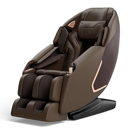 COSTWAY Massage Chair, Full Body Zero Gravity Massage Recliner with Remote, Foot Roller, Waist Heater, Wireless Speaker, Air Pressure, 53-Inch SL Track Shiatsu Massage Chair for Home Office, Brown