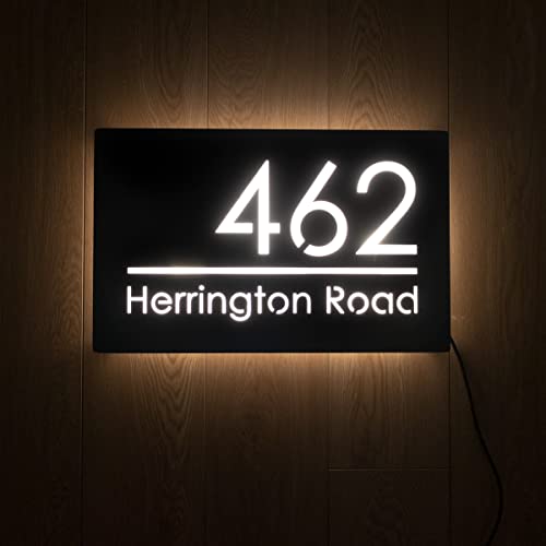 12V LED House Numbers for Street Backlit,Personalised Illuminated Address Numbers,Address Plaque Lighted with LED,Housewarming Gift (Warm Light)