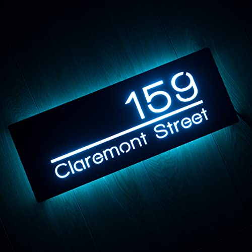 12V LED House Numbers for House Street Backlit,Personalised Illuminated Modern House Numbers Address Sign Address Plaque Lighted with LED (30X15CM, Ice blue light)