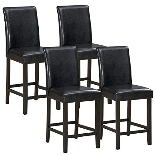 COSTWAY Barstools Set of 4, 25 inch Wooden Vintage Bar Chairs, Counter Stools w/Upholstered Foam Cushion & Solid Rubber Wood Legs, Classical Indoor Furniture for Bistro, Kitchen and Coffee House (4)