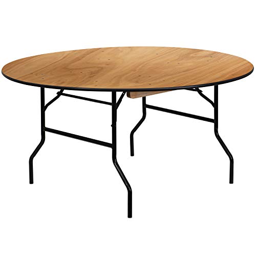 Flash Furniture 5-Foot Round Wood Folding Banquet Table with Clear Coated Finished Top