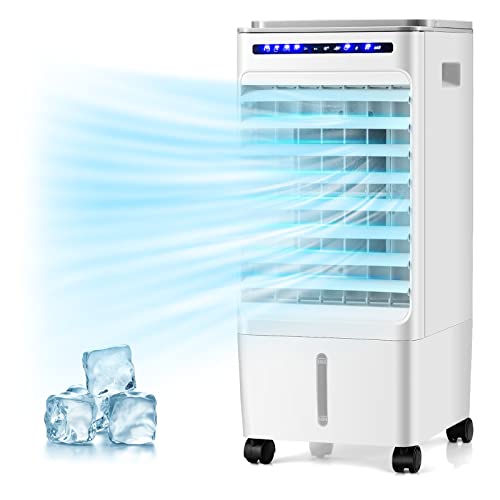 COSTWAY Portable Evaporative Air Cooler, 3 in 1 Swamp Cooler with Remote Control, 7H Timer, 3 Wind Speeds, 3 Modes, 4 Ice Boxes, Quiet Small Air Cooler Fan for Bedroom Home Office Indoor Use