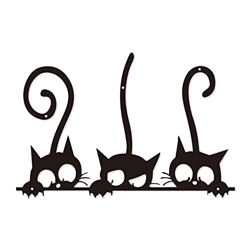 Three Black Cat Wall Art,Metal Cat Wall Decor,Black Cat Wall Sculpture For Cats Lover,Minimalist Room Living Room Patio Wall DéCor