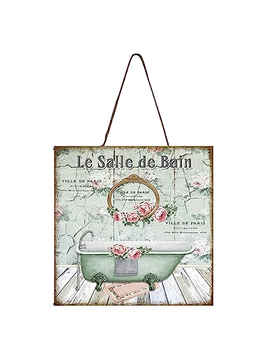 Green Salle de Bain French Bathroom Wood Mini Sign 5" x 5"