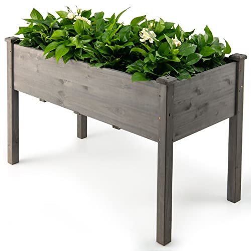 COSTWAY Raised Garden Bed, Elevated Wood Planter Box Stand with Legs for Vegetables, Flowers & Herbs, Standing Growing Bed for Backyard, Patio, Balcony, 49.5ÓL x 23.5ÓW x 30ÓH (Gray)