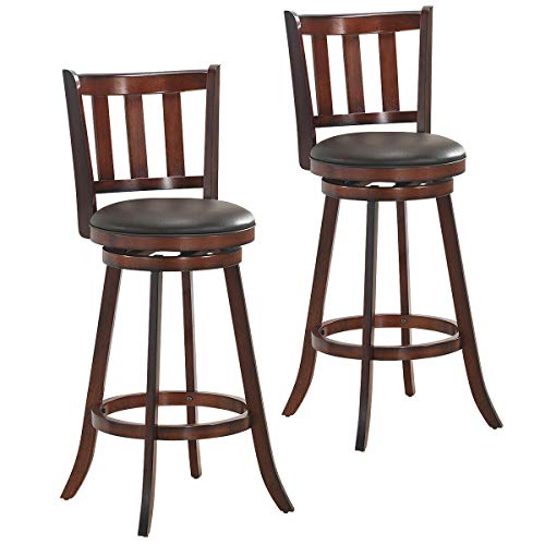 COSTWAY Bar Stools Set of 2, Counter Height Dining Chair, Fabric Upholstered 360 Degree Swivel, PVC Cushioned Seat, Perfect for Dining and Living Room (Height 29.5''-Set of 2)