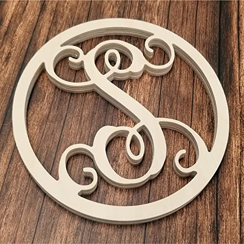 Precision Cut Unfinished Wood Vines Circle Monogram Letter