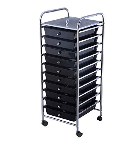 10 Drawer Rolling Storage Cart Scrapbook Paper Office School Organizer Black Ideal For Storing Small Tools In Office, Home, School, Garage