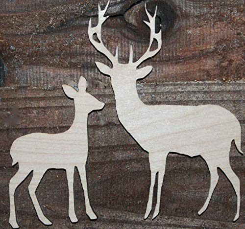 SET of Deer Buck Doe Unfinished Wood Cutout Cut Out Shapes Ready to Paint Crafts All Sizes Made in Texas