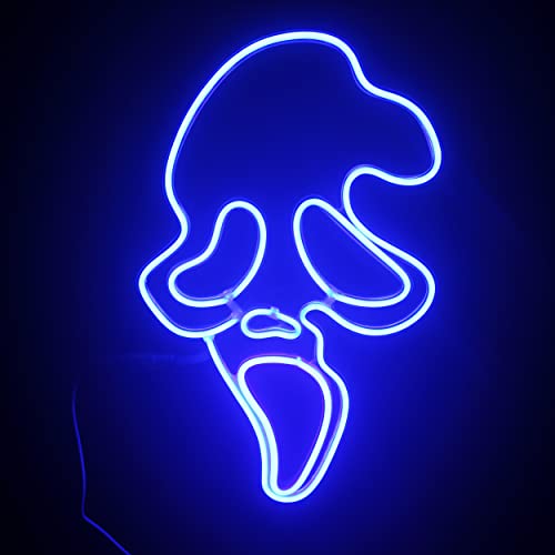 Ghost Face Neon Sign, Fun Wall Decor for Game Rooms, Neon Signs for Wall Decor, Spooky Addition to Your Space,11 * 16 Inch Led Neon Signs with Remoter Control-Blue