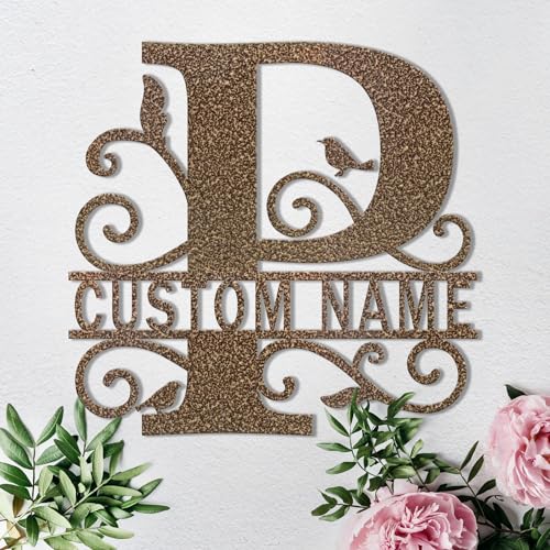 Custom Metal Signs Metal Name Sign Metal Wall Art Split Letter Monogram Wall Decor Metal Wall Art Last Name Sign Family Name Sign Personalized Wedding Gift Fire Pit Sign Outdoor Decor Cabin Sign - P