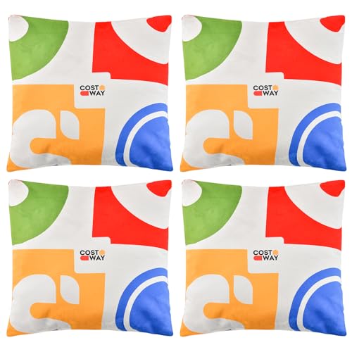 COSTWAY Set of 4 Square Throw Pillows, 18" x 18" Decorative Throw Pillows with Removable Velvet Pillow Covers for Bed Sofa