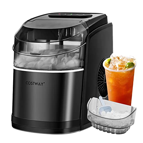 COSTWAY Countertop Ice Maker, Self-Cleaning Function, 26.5 LBS Ice Per Day, 9 Ice Cubes S/L Size Ready in 6-13 Minutes, Fully Open, Portable Ice Machine with Scoop Basket for Kitchen Bar Office, Black