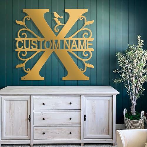 Custom Metal Signs Metal Name Sign Metal Wall Art Split Letter Monogram Wall Decor Metal Wall Art Last Name Sign Family Name Sign Personalized Wedding Gift Fire Pit Sign Outdoor Decor Cabin Sign - X