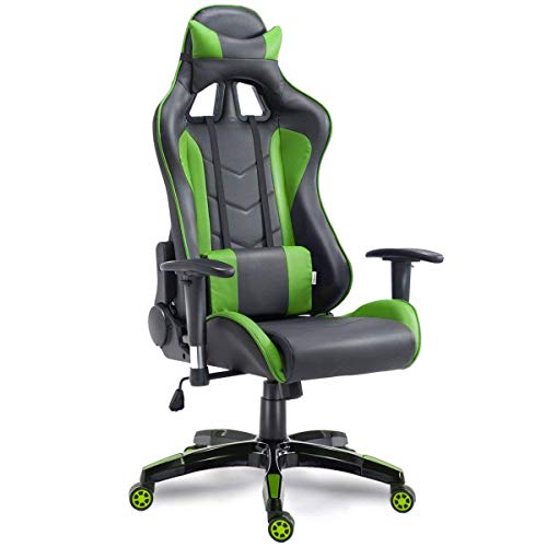 COSTWAY High Back Executive Racing Reclining Gaming Swivel PU Leather Office Chair (Green), Black & Yellow