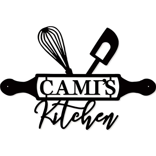 Personalized Metal Custom Name Sign for Cook Restaurant Monogram Signs for Home Cooking Housewarming Present for Rustic Farmhouse Wall Art Sign for Dining Room Kitchen Food Corner Truck Black 12"