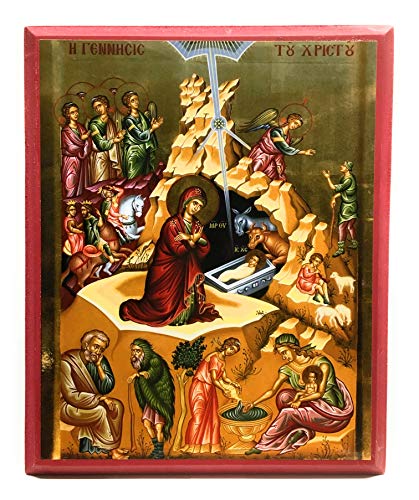 Wooden Greek Orthodox Christian Icon The Nativity of Jesus Christ/Christmas (4.5" x 6.5")