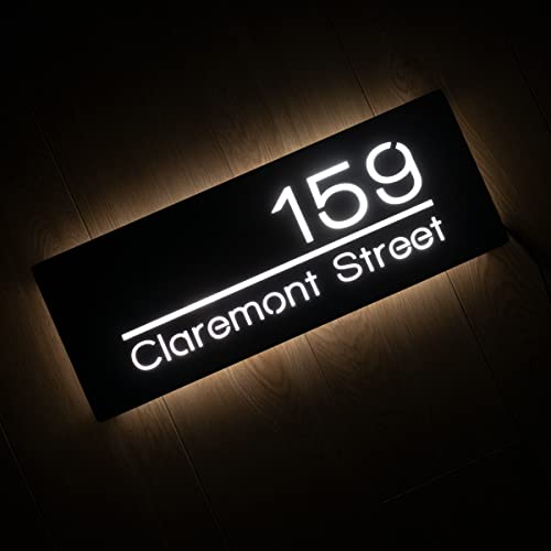 12V LED House Numbers for House Street Backlit,Personalised Illuminated Modern House Numbers Address Sign Address Plaque Lighted with LED (40X15CM, Warm light)