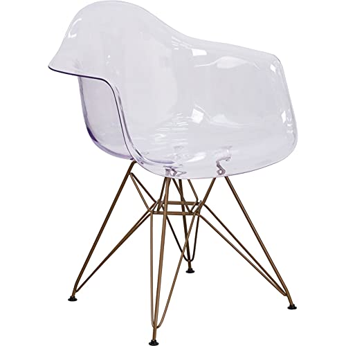 Flash Furniture Casper 2 Pack Allure Series Transparent Side Chair with Gold Base