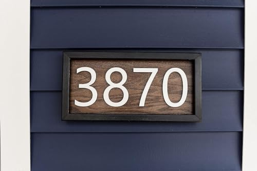 House numbers sign-address sign for house-horizontal address sign-house numbers plaque-address number sign-house address numbers sign (5 numbers 8" x 20", Black numbers, Frame stain Black)