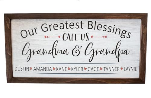 Personalized Grandparent gift grandchildren make Life Grand Grandchildren Names Sign grandma grandpa (20" x 40", Frame stain black)