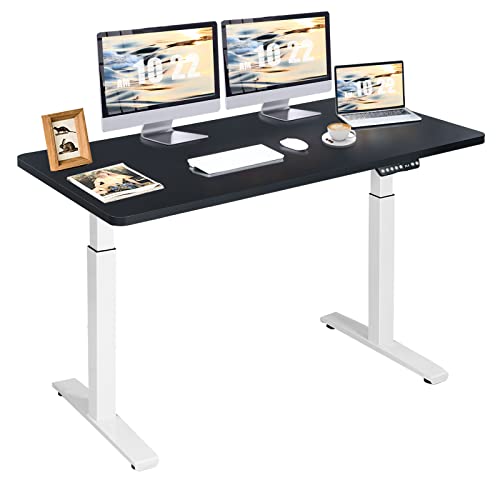 COSTWAY 55" x 28" Electric Standing Desk, Height Adjustable Sit Stand Up Table w/Solid One-Piece Desktop, Ergonomic Home Office Computer Workstation w/Quiet Motor, 4 Memory Settings (White & Black)