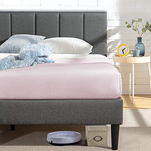 ZINUS Lottie Upholstered Platform Bed Frame with Short Headboard and USB Ports / Mattress Foundation / Wood Slat Support / No Box Spring Needed / Easy Assembly, Grey, King