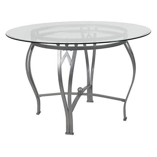 Flash Furniture Syracuse 45'' Round Glass Dining Table with Silver Metal Frame