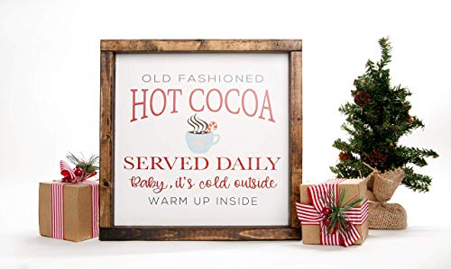 Christmas Hot Cocoa Vintage Wood Sign in Farmhouse Frame 12in x 12in