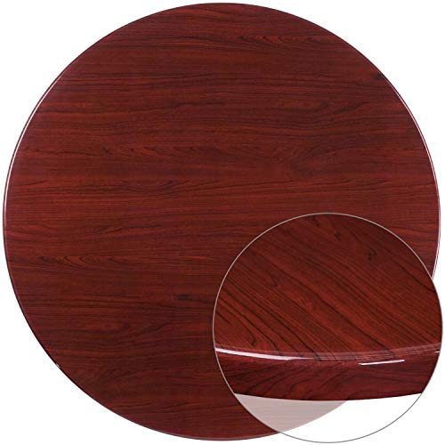 Flash Furniture Glenbrook 48'' Round High-Gloss Mahogany Resin Table Top with 2'' Thick Drop-Lip