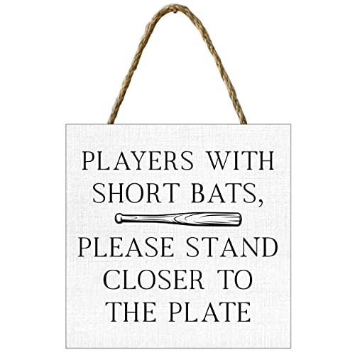 Players with Short Bats Please Stand Closer to the Plate Sign Cute Funny Baseball Bathroom Sign Modern Farmhouse Decor Cute Bathroom Wall Art Funny Gift for Men and Women Guest Bathroom Sign