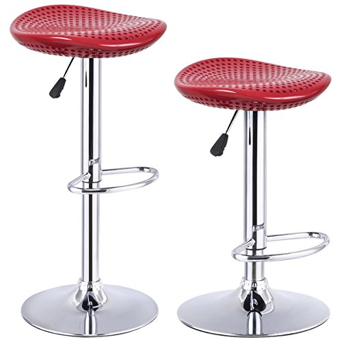 COSTWAY Adjustable Barstools Set of 2 Swivel ABS Seat Pub Air Lift Chair (Red)