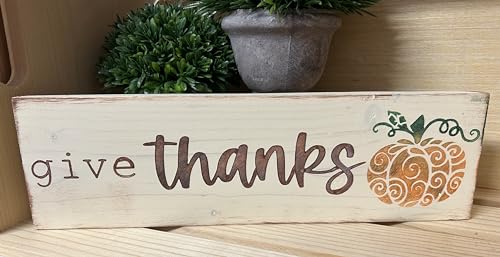 Give thanks pumpkin mandala Thanksgiving home decor block free standing shelf sign