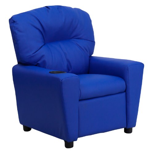 Flash Furniture Chandler Contemporary Blue Vinyl Kids Recliner with Cup Holder