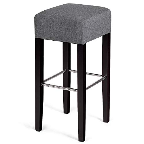 COSTWAY Fabric Bar Stool Modern Contemporary Bar Height Fabric Backless Padded Seat Pub Bistro Kitchen Dining Side Chair Barstools with Solid Wood Legs (Gray)