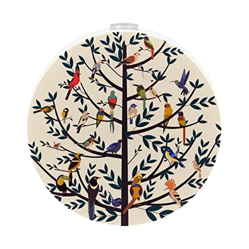 2 Pack Plug-in Nightlight LED Night Light with Dusk-to-Dawn Sensor for Kids Room, Nursery, Kitchen, Hallway Vintage Tree of Life Birds