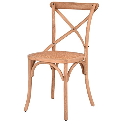 COSTWAY Cross Back Antique Style Dining Chair with Rattan Seat (Natural)