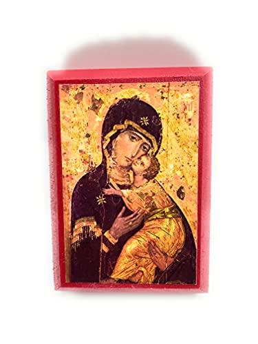 Wooden Greek Orthodox Christian Ancient Icon Saint Mary/Holy Virgin Mary/Theotokos/Virgin of Vladimir (2.5" x 3.5")