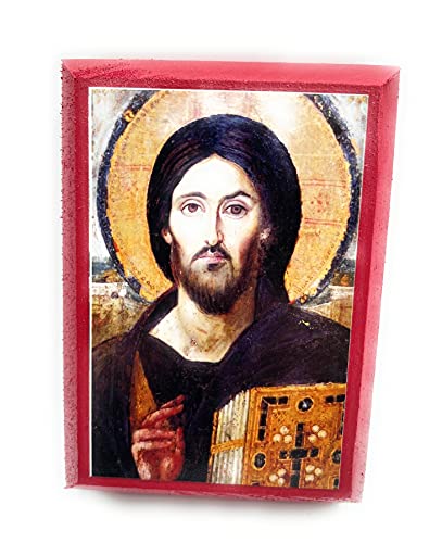 Wooden Greek Orthodox Christian Icon 6th Century Jesus Christ Pantocrator from St Catherine Monastery in Sinai (2.5" x 3.5")